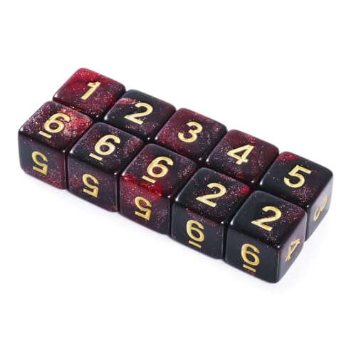 10 Pieces Polyhedral Dice Set D6 Dice 16mm Acrylic 6 Sided Dice Game Dice for Dungeons and Dragons RPG MTG DND Dice Table Games (Starry Red Black) - color: Starry Red Black