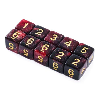 10 Pieces Polyhedral Dice Set D6 Dice 16mm Acrylic 6 Sided Dice Game Dice for Dungeons and Dragons RPG MTG DND Dice Table Games (Starry Red Black) - color: Starry Red Black