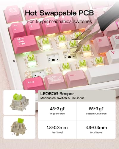 EPOMAKER X Aula F75 MAX Wireless Mechanical Keyboard with TFT Screen and Knob, Gasket Keyboard in 75% Layout, Hot Swappable Gaming Keyboard for PC/Mac/Linux (White Pink) - color: White Pink