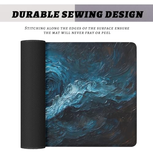 Abstract Mouse Pad Oil Painting Gold Blue Waves Large Gaming Mouse Mat with Stitched Edges,Non-Slip Waterproof Rubber Base Mous Mat Office Computer Keyboard Laptop 31.5x11.8 Inch - color: Abstract_01, size: 31.5L x 11.8W inches