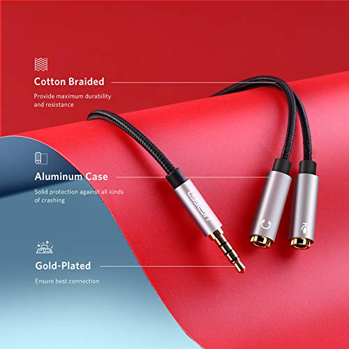 UGREEN Headphone Splitter 3.5mm 2 Female to 1 Male Mic and Audio Y Splitter | TRRS Headset Adapter, Separate Audio and Mic Jacks, Braided, Compatible with Switch 2/PS4/PS5 Steam Deck Xbox PC Laptop Phone