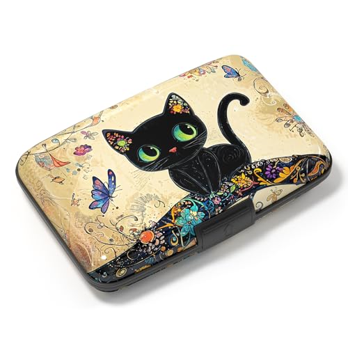 Credit Card Holder, Mini Aluminum Card Wallet RFID Blocking Slim Metal Hard Card Case for Women Men, Cat on Branch - color: Cat on Branch