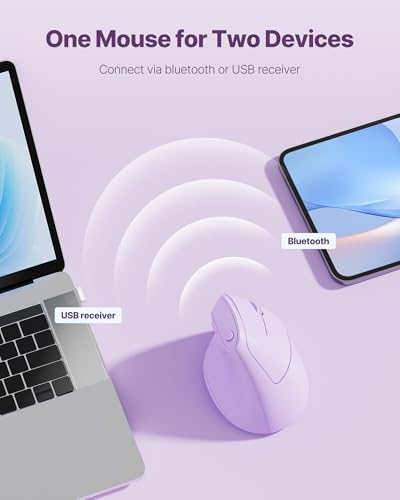 Ergonomic Mouse, USB+Bluetooth Dual Connection, Wireless Vertical Mouse for Reducing Wrist Pain, 1000/1600/2400 DPI, Ergo Mouse with Quiet Click for Windows Mac OS PC Computer Laptop, Purple - color: Purple