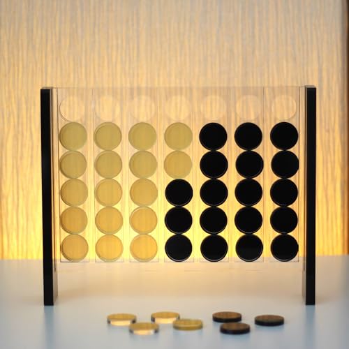 Unique Four in a Row - Acrylic 4 in a Row Game - Board Game Decor - Coffee Table Game - 2 Player Family Game - Connect The Four Pieces - Classic Strategy Game (Black and Gold) - color: Black and Gold