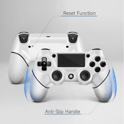 AceGamer 2 Pack for PS4 Controller, Wireless Controllers for PS4/Pro/Slim/PC, with Non-Slip Grip of Both Sides and 2 USB-C Cable! (White * 2) - color: White