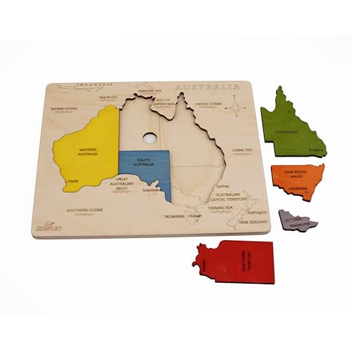 Australia Map Wooden Jigsaw Puzzle for Kids | 6 Puzzle Pieces | Learning & Educational Toy Gift for Boys & Girls Ages 3 Years and Above - style: Australia Map