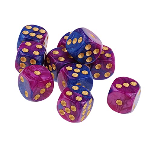 10PCS Polyhedral D6 Dice 16mm Acrylic Dice Game Dice for RPG MTG DND (Purple Blue) - color: Purple Blue