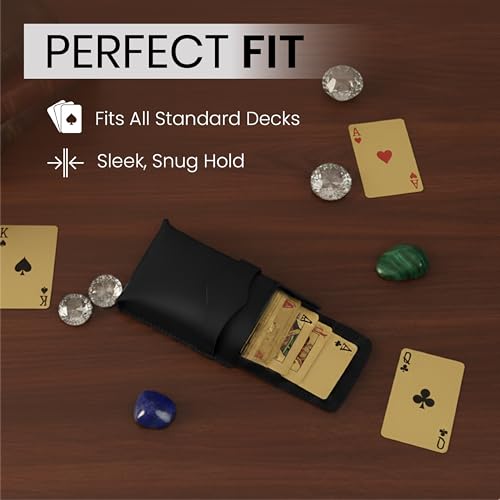 Black Leather Playing Card Case Holder, Handmade Full-Grain Leather Playing Card Storage Box, Coin Pouch Deck of Cards Case Holder Fits Poker & Bridge Size Cards, Playing Card Travel Case - color: Black