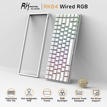RK ROYAL KLUDGE RK84 Wired RGB 75% Hot Swappable Mechanical Keyboard, 84 Keys Tenkeyless TKL Gaming Keyboard w/Programmable Software, RK Red Switch - color: White, size: Hot Swappable Red Switch