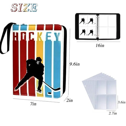 400 Pocket Zippered Hockey Card Binder, 4-Pocket Trading Card Album with 50 Removable Sleeves, PU Leather Waterproof Sports Card Holder for NHL Hockey Cards Storage Display Case Gift - size: 400 Pockets Hockey