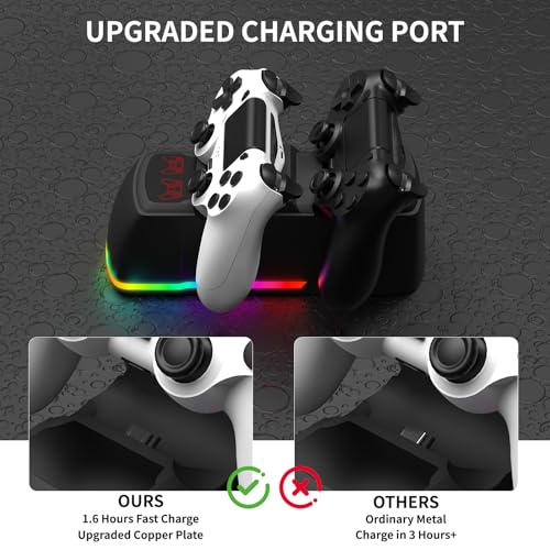 Controller Charger Dock Station for PS4 with RGB Light,Fast Charging for 2 PS4 Controllers,Charging Station Replacement for PlayStation 4 Charger