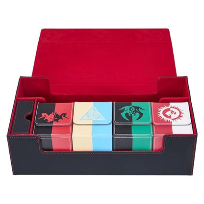 MTG Card Box Set with 4 Deck Boxes and 8 Dividers | Trading card organizer includes a dice box and fits a playmat, compatible with Magic, TCG and CCG cards, Black & Red - color: 5. Card Box Set Black & Red, size: 4 Deck Card Box