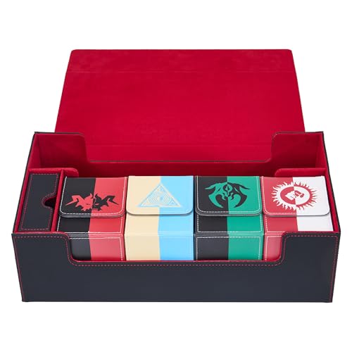 MTG Card Box Set with 4 Deck Boxes and 8 Dividers | Trading card organizer includes a dice box and fits a playmat, compatible with Magic, TCG and CCG cards, Black & Red - color: 5. Card Box Set Black & Red, size: 4 Deck Card Box