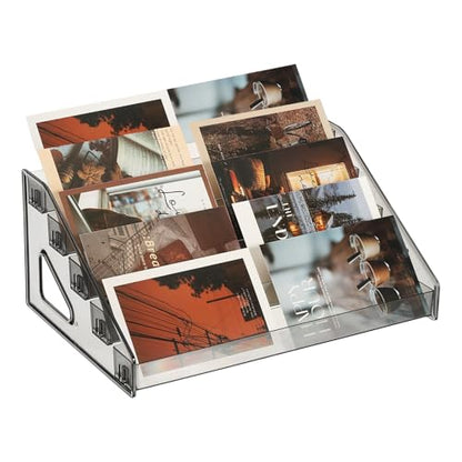 PATIKIL 5 Tier Acrylic Card Display Stand, Portable Postcard Rack Holder Organizer Versatile Display for Trading Cards Baseball PSA Stickers Stamp, Gray - color: Gray, style: 5 Tier
