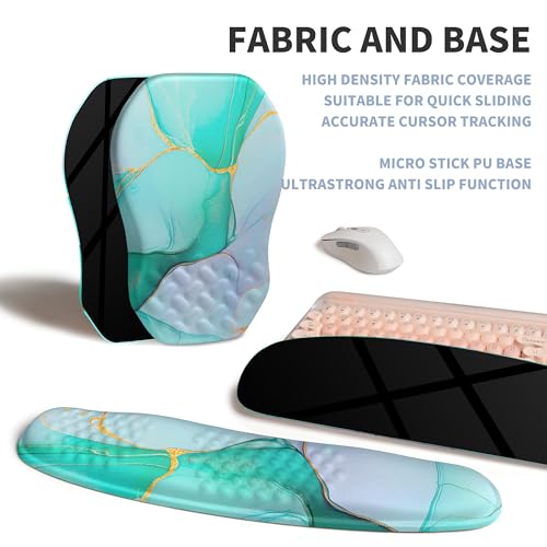 2-in-1 Ergonomic Set, Wave Keyboard Wrist Rest and Massage Slope Mouse Pad Wrist Support, Rebound Memory Foam for Relieve Carpal Tunnel Syndrome and Wrist Pain (Green Gold Marble) - color: Green Gold Marble
