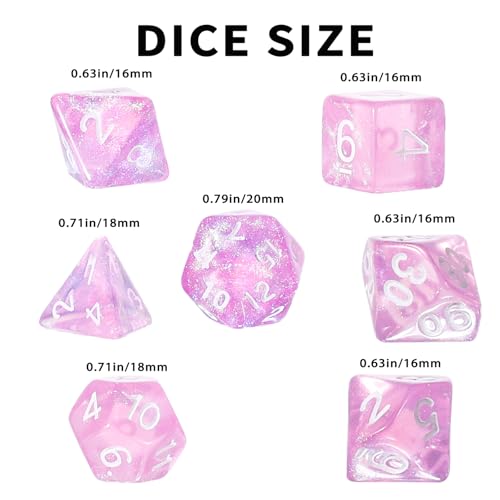 DND Dice Pink Transparent Dice with Color Changing Glitter for Dungeons and Dragons Tabletop Game Role Playing Game,D&D,MTG,Pathfinder Dice Set - color: Glitter Pink