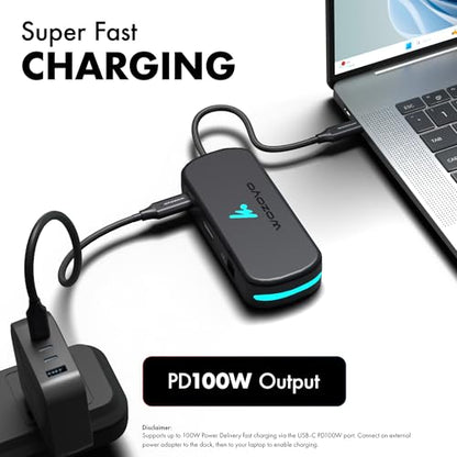 Type C 6 in 1 Wozoyo Docking Station with 3XUSB 5Gbps (3.2 Gen 1), 4K@60Hz HDMI, 1Gbps Ethernet & PD 100W, USB-C Hub, Thunderbolt 4 Compatible, Compatibility with macOS, Windows, Android & iOS - style: 6-in1