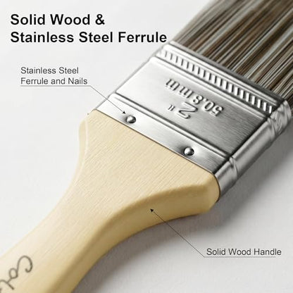 Paint Brushes Set - 5 Pcs Flat & Angle Paintbrushes for Wall & Trim, Suitable for Oil & Water-Based Paints, Stains