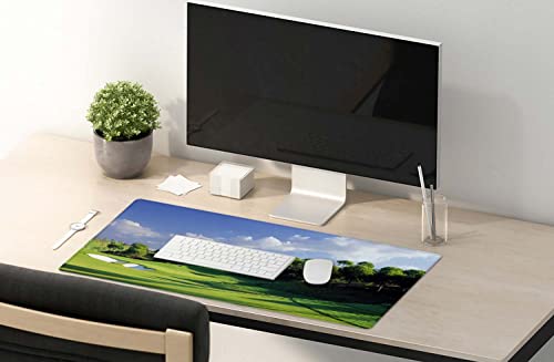 SSOIU Extended Mouse Pad, XXL Gaming Mouse Pads, Large Big Mousepad Laptop Computer Keyboard Mat Desk Pad with Non-Slip Base Stitched Edge for Gaming Office, 35.5 x 15.7 inch, Golf Course - color: Golf Course