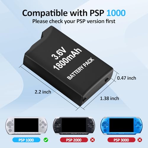 PSP Battery and Charger, 2Pcs 1800mAh 3.6v Lithium Polymer Replacement Rechargeable Batteries with LED Charging Station for PSP 1000 1001, PSP-110, PSP Fat Console - size: for PSP1000