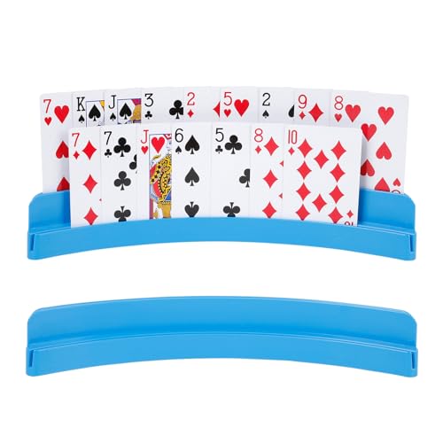 2 Packs of Double-Layer Card Holders，Playing Card Holder for Kids Adults Hands Free Card Holder for Family Card Game Nights Poker Parties - color: Blue(2pack)