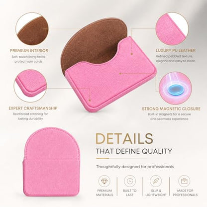 Business Card Holder，PU Leather Business Card Case Wallet Pink | Pocket Travel Name Card Case for Men and Women Gift，Portable Magnetic Business Card Carrier for Purse - color: Pink