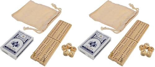 WE Games Travel Cribbage Board Game Set – Foldable 2-Track Mini Wooden Cribbage Board with Cards, Dice, Metal Pegs & Storage Bag – Portable Game (Pack of 2) - size: 7.5 x 2 x 0.5 inches (Pack of 2)