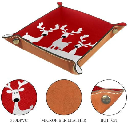 Christmas Reindeer Dice Tray Folding Square PU Leather Dice Rolling Tray | Portable Dice Trays for Dice Games Like RPG, DND and Other Table Games, Folded 4.5x4.5x1.2inch - color: Christmas Elk Reindeer