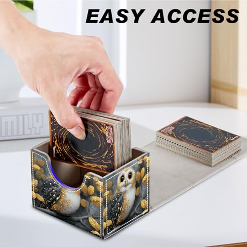 Magnetic Closure TCG Deck Box Portable Card Holder Trading Card Deck Box | PU Leather Collectible Card Case Game Trading Card Deck Box Storage Scratch Resistant Lining, Cute Owl And Golden Leaves - color: Cute Owl And Golden Leaves