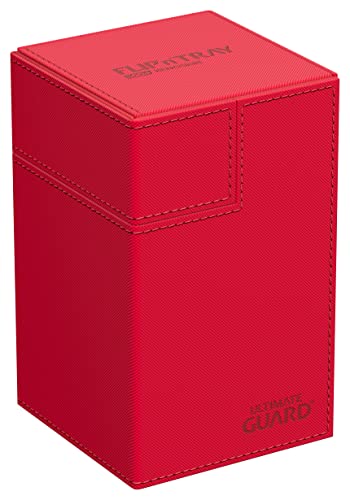 Ultimate Guard Flip'n'Tray 100+, Deck Case for 100 Double-Sleeved TCG Cards + Dice Tray, Red, Independent Magnetic Closure & Microfiber Inner Lining - color: Red