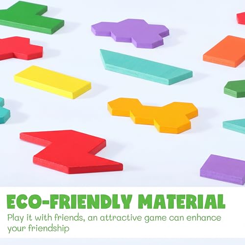 Yunsailing 3 Pack Large Wooden Blocks Puzzles Hexagon Tangram Puzzle Wooden Russian Brain Puzzles for Adult Challenge Teasers Geometric Jigsaw Logic Iq STEM Educational Gift Graduation(Multilateral) - style: Multilateral