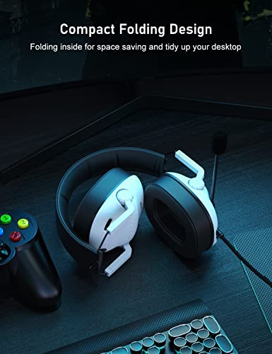 SENZER SG500 Surround Sound Pro Gaming Headset with Noise Cancelling Microphone - Soft Memory Foam Padding - Portable Foldable Headphones for PC, PS4, PS5, Xbox One, Switch - White - color: White