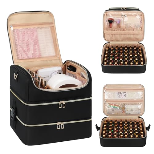 CUBETASTIC Portable Nail Polish Organizer Case Holds 117 Bottles - 3-Layer Nail Tech Kit with Storage Bag & Shoulder Strap, Extra Large Nail Supplies Travel Carrying Box - color: Black, size: 117 Slots