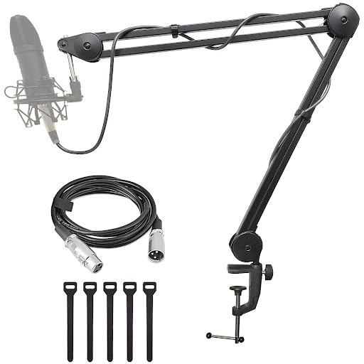 AxcessAbles Large Heavy Duty Desk Mounted Microphone Boom Stand with 3.3ft Extension and 6ft XLR Cable | 5LB Capacity | Podcast Boom for Large Condenser Mic | Desktop Boom Mic Stand