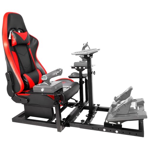 Gazzyt Flight Racing Simulator Cockpit Stand with Red Seat Fit for Logitech G29 G920 G923 X52 for Thrustmaster Hotas race car seat without Steering Wheel, Pedals, shifters, Keyboard and Flight Stick