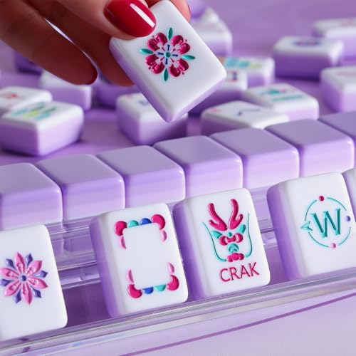 American Mahjong Tile Set, 160 Purple 4 Layer Mah Jong GameTiles with Tile Bag, Gift-Ready Storage Box, 4 Dice with Pouch, Mahjong Travel Tiles Set, Western Mah Jongg, Majong, Majiang - color: Purple