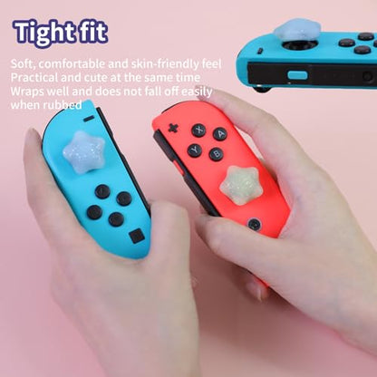 Switch Joycon Thumb Grips Caps, 4 PCS Cute Kawaii 3D Silicone Analog Thumbstick Button Cover Compatible with Nintendo Switch Lite/OLED Joystick Caps (Multicolor Glitter Star) - color: Multicolor Glitter Star