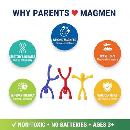 MAGMEN Complete Travel & Quiet Time Set - 16pc Magnetic Fidget Bundle (10 Classic Figures + 6 Bunnies) - Airplane & Road Trip Toys for Kids - Sensory STEM Activity in Storage Tins