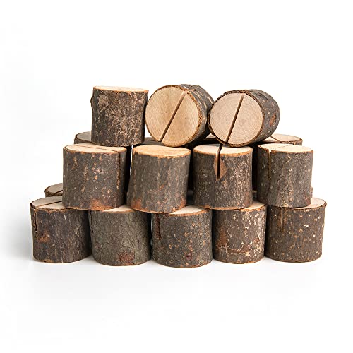 Jofefe 12Pcs Mini Wood Place Card Holders and 24Pcs Kraft Place Cards, Rustic Table Number Holders, Food Labels for Party Buffet, Name Card Photo Picture Holders for Harvest Fall Thanksgiving Wedding Birthday Party