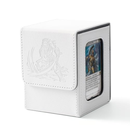 Cat Themed MTG Deck Box with Commander Display (White and Grey) | Holds 120 Single/100 Double-Sleeved Cards, Fit MTG/PTCG/OPTCG Cards, Strong Magnet, PU Leather, With 2 Dividers & 1 Toploader - color: Cat