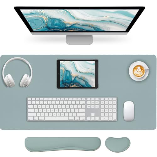 Desk Pad Mat Set,3-in-1 Large Mouse Pads with Wrist Rest and Keyboard Pad, Desk Mats for Keyboards and Mouses, Ergonomic Keyboard and Mouse Mat Set for Office Home Decor(Blue, 35.4" x 16.9") - color: Mist Blue - Wrist Rest, size: 35.4" x 16.9"