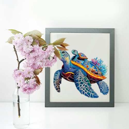 Wooden Jigsaw Puzzles for Adults Teens Kids, Parent & Baby Sea Turtle Wood Puzzle, Wooden Puzzles for Adults, Unique Animal Shaped Puzzle, Fun Challenging Family Games, 200pcs 11.5" x 9.7" - size: Medium