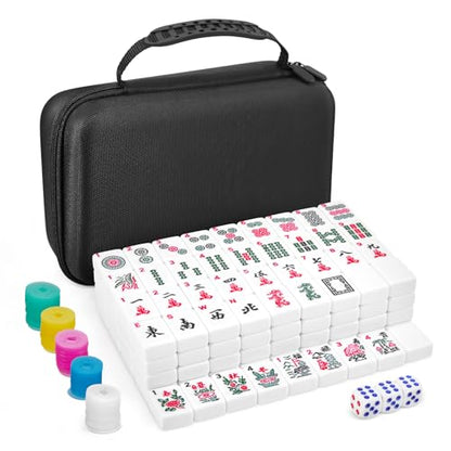American Mahjong Tile Set, 166 Tiles 1.2 Inch Portable Travel Mahjong Game Set with Carrying Bag, Dice & Chips, Complete Mah Jongg Sets for Adults, Family Game Night & Ideal Gifts