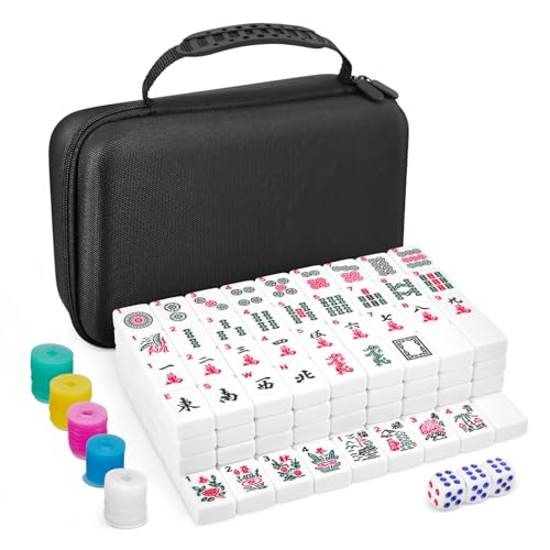 American Mahjong Tile Set, 166 Tiles 1.2 Inch Portable Travel Mahjong Game Set with Carrying Bag, Dice & Chips, Complete Mah Jongg Sets for Adults, Family Game Night & Ideal Gifts