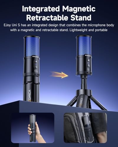 COMICA Ejoy UNI S Gaming Microphone for PC,PS5 and Smartphone,RGB Cardioid Condenser Mic with Tripod Stand, 48kHz/24bit, Noise Cancellation,Black Microphone for Streaming,Recording, Podcasting