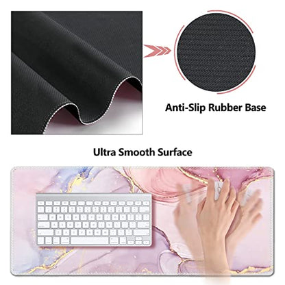 AIMSA Large Gaming Mouse Pad Set, Keyboard Wrist Rest Support Mouse Pad, Ergonomic Memory Foam Multifunctional Extended Desk Mat 35x15.7in Anti-Slip Rubber Base for Office Home, Pink Purple Marble - color: Pink Purple Marble