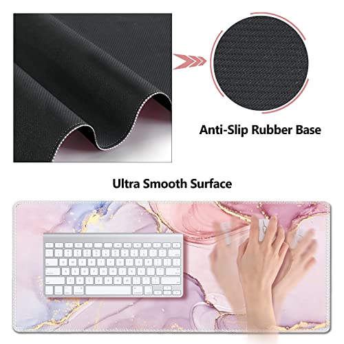 AIMSA Large Gaming Mouse Pad Set, Keyboard Wrist Rest Support Mouse Pad, Ergonomic Memory Foam Multifunctional Extended Desk Mat 35x15.7in Anti-Slip Rubber Base for Office Home, Pink Purple Marble - color: Pink Purple Marble