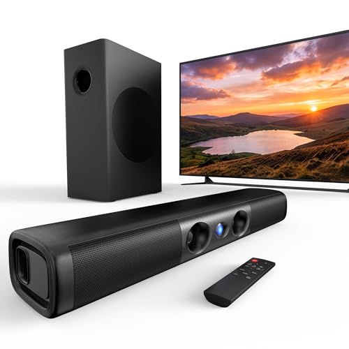 100W Sound Bar with Wired Subwoofer, Deep Bass & Crystal Dialogue | Surround Sound Home Theater System, 3.1 Channel Soundbar, Bluetooth 5.3/ARC/AUX/Optical Inputs,forTV/PC/Projector/Gaming