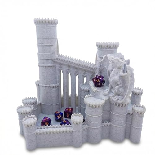 Large Dragon Castle Dice Tower - Marble Stone Effect Plastic Dice Roller with Built-in Courtyard Tray - Compatible with All Polyhedral RPG Dice - Epic Fantasy Tabletop Gaming Accessory - color: Dragon Castle