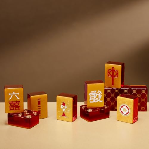 Luxury Mahjong Set in Elegant Gift Box with Large Acrylic Tiles | Chinese Mahjong Game Set for Adults, Easy-to-Handle Tiles, Luxury Tabletop Set for Gifting, Family Gatherings & Travel - color: Red 2